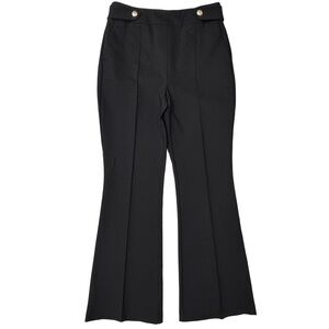 {Rachel Zoe} Black Gold Crest Sailor Buttons High Rise Bootcut Pintuck Pants